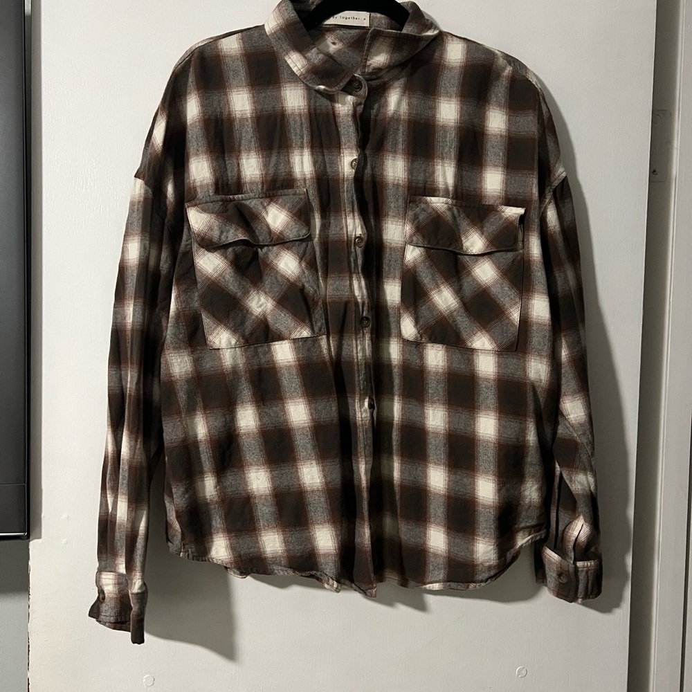 Brown/White Plaid Flannel Shirt